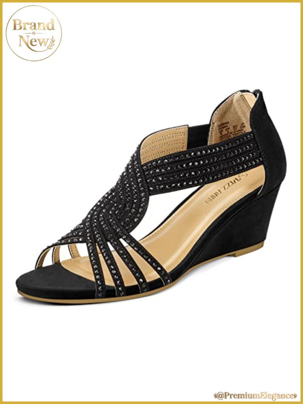 PIZZ ANNU Women's Diana Low Wedge Sandals Rhinestone Open Toe Dress Shoes